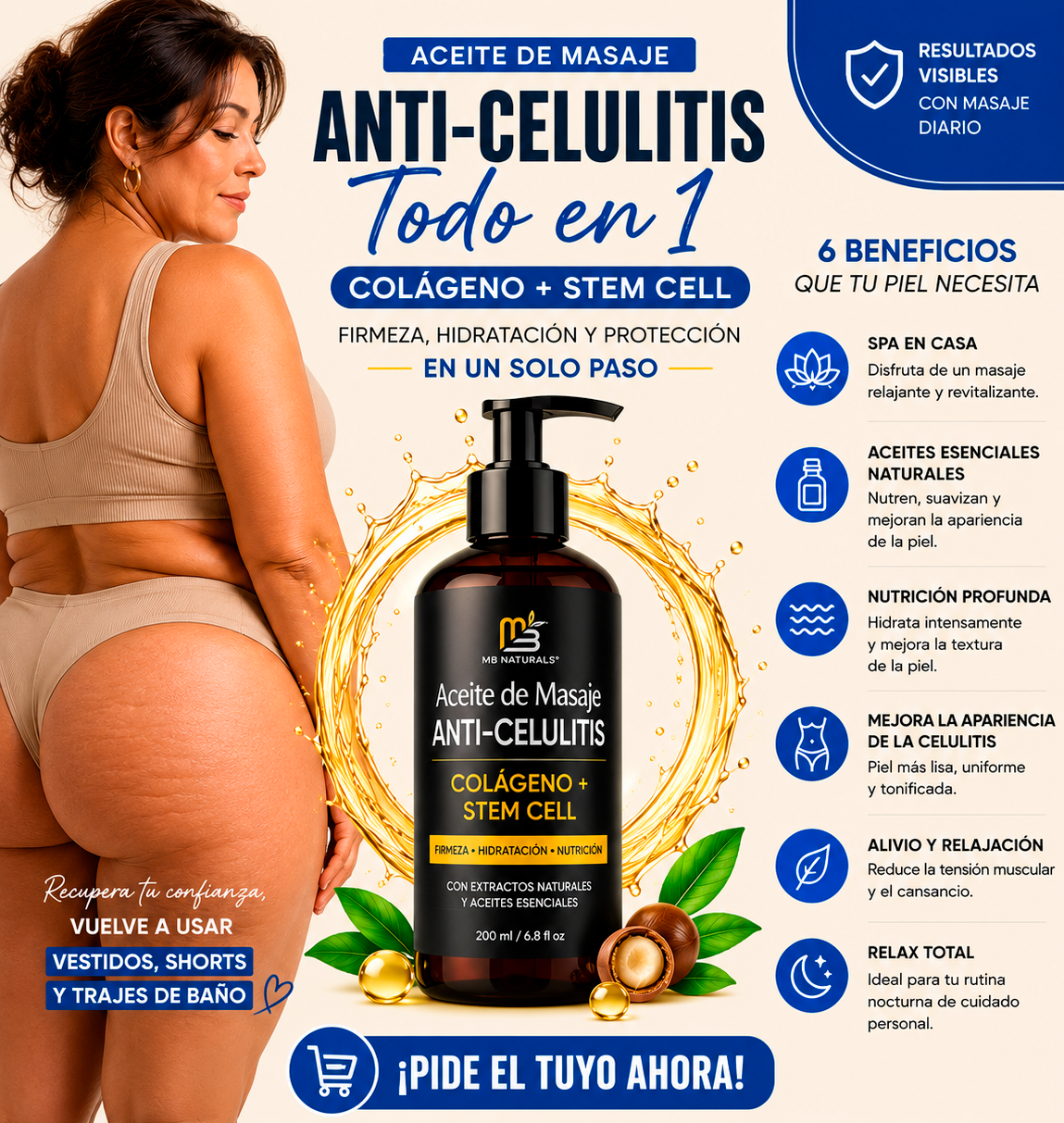 Aceite Anticelulitis 5 EN 1 | Con Colágeno y Células Madre