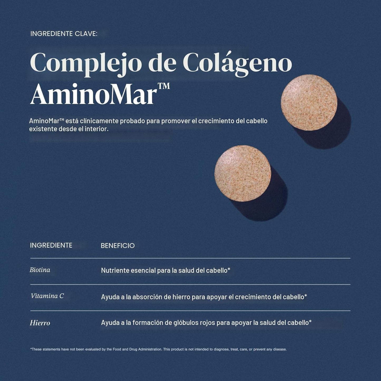Suplemento para crecimiento del cabello con Biotina y Colágeno Marino