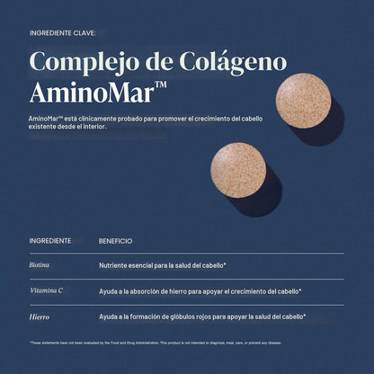 Suplemento para crecimiento del cabello con Biotina y Colágeno Marino