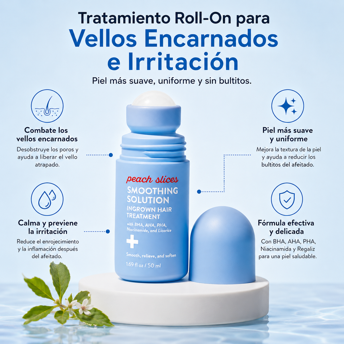 Peach Slices - Tratamiento Roll-On para Vellos Encarnados e Irritación