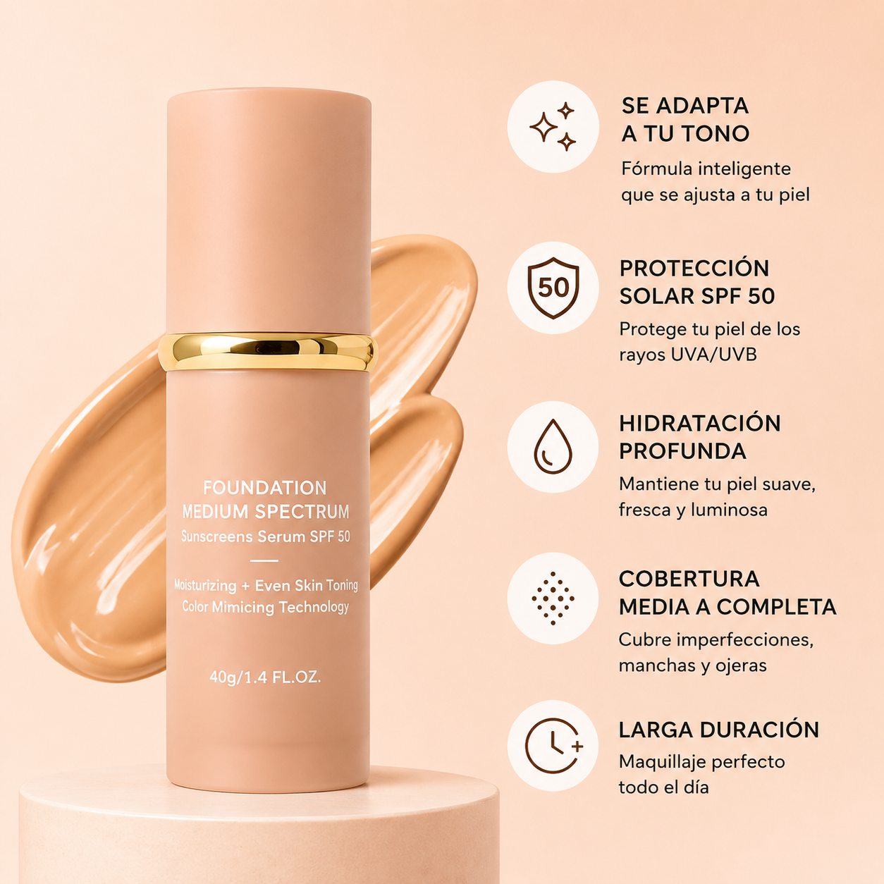 Base Facial 4 en 1 | Adaptable Automáticamente a tu Tono de Piel + SPF 50